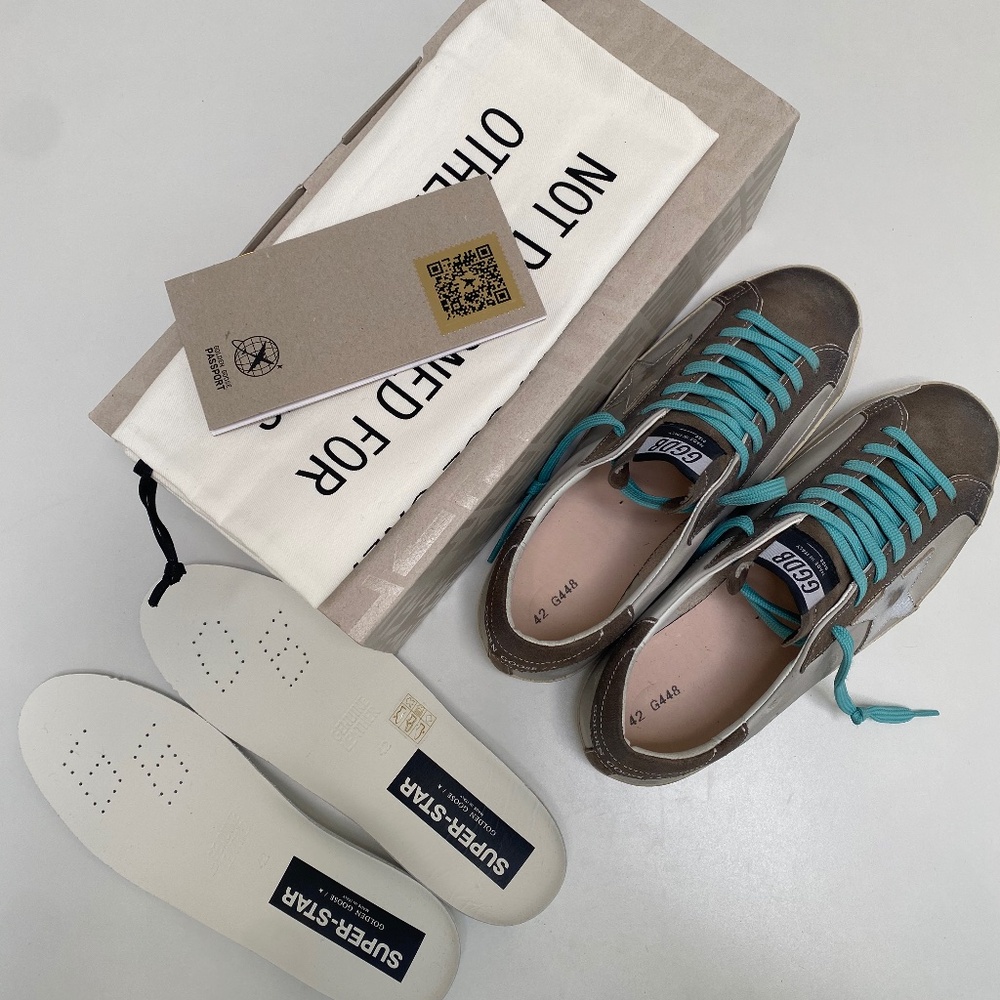 Golden Goose Men’s Superstar Gray Leather/Green/Silver sz 42 New in Box - Picture 7 of 12
